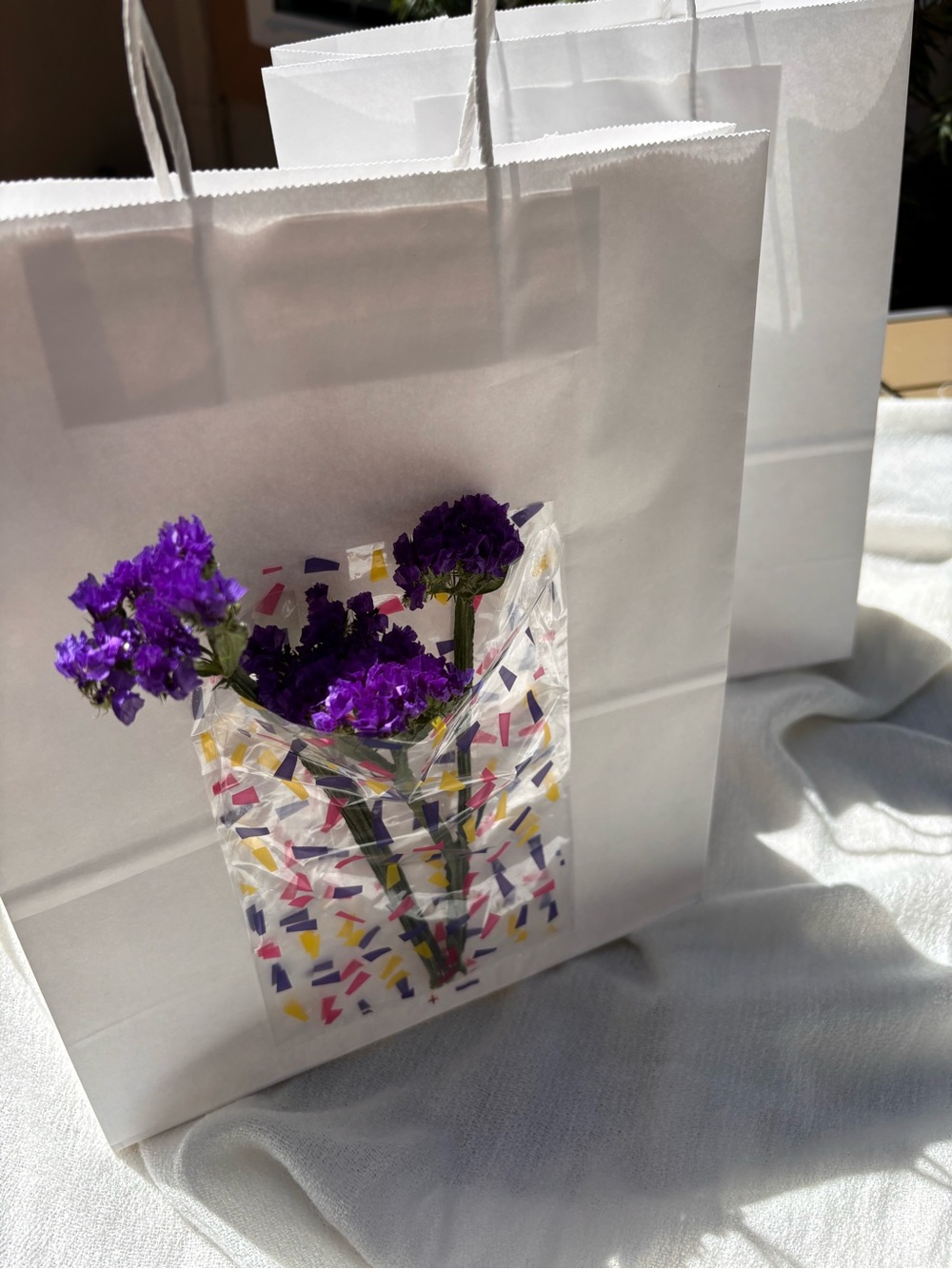 2 Gift Bags with Flower Insert in the Front and a Card Pocket Inside